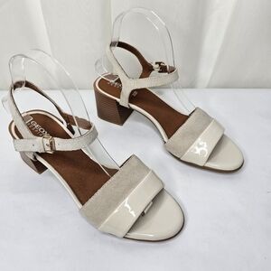 Geox Respira Cream White Suede And Leather Block Heel Sandal Size 38